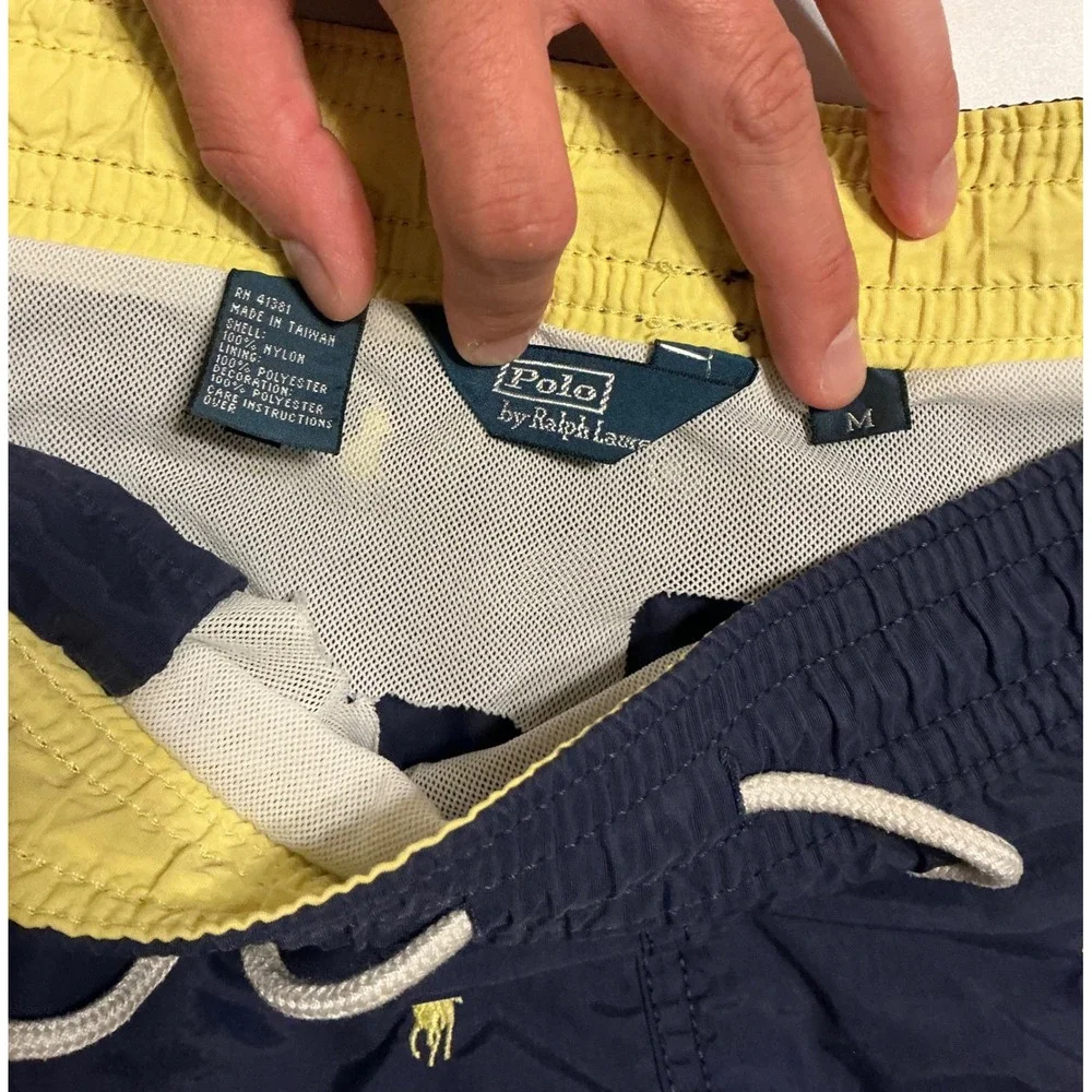 VTG Y2K‎ Polo Ralph Lauren Mens Navy Blue AOP Pony Swim Trunks M FLAW